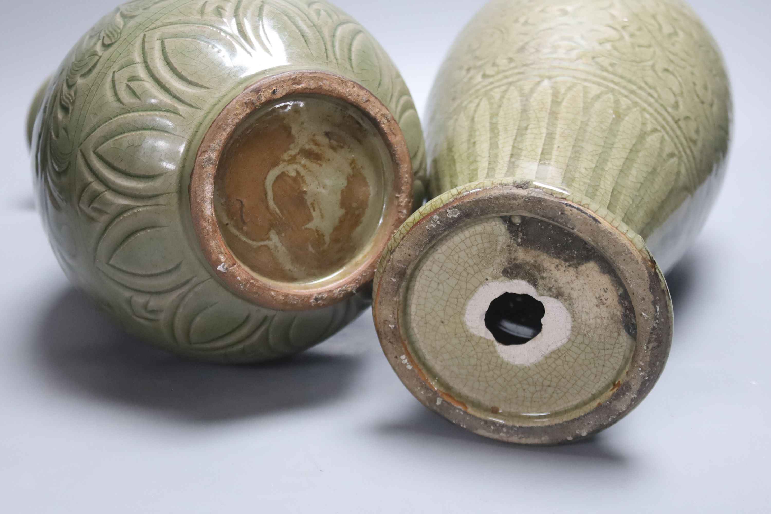 Two Chinese celadon glazed vases, tallest 36cm